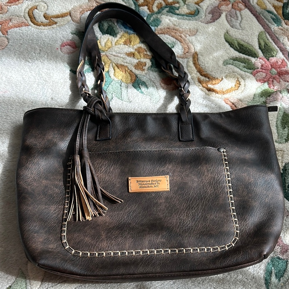 Brown Leather Tote with Braided Handle